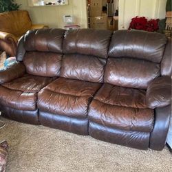 Leather Couch Double Recliner 