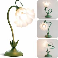 Flower Table Lamp, LED Reading Light Vintage Bedside Table Lamp with 3 Color Modes for Nightstand, Kawaii Decoration for Home Bedroom Living Room (Gre