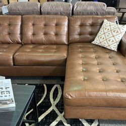 OM• $38 Initial • Brand New Baskove Real Leather 2 Piece Sectional With Chaise 
