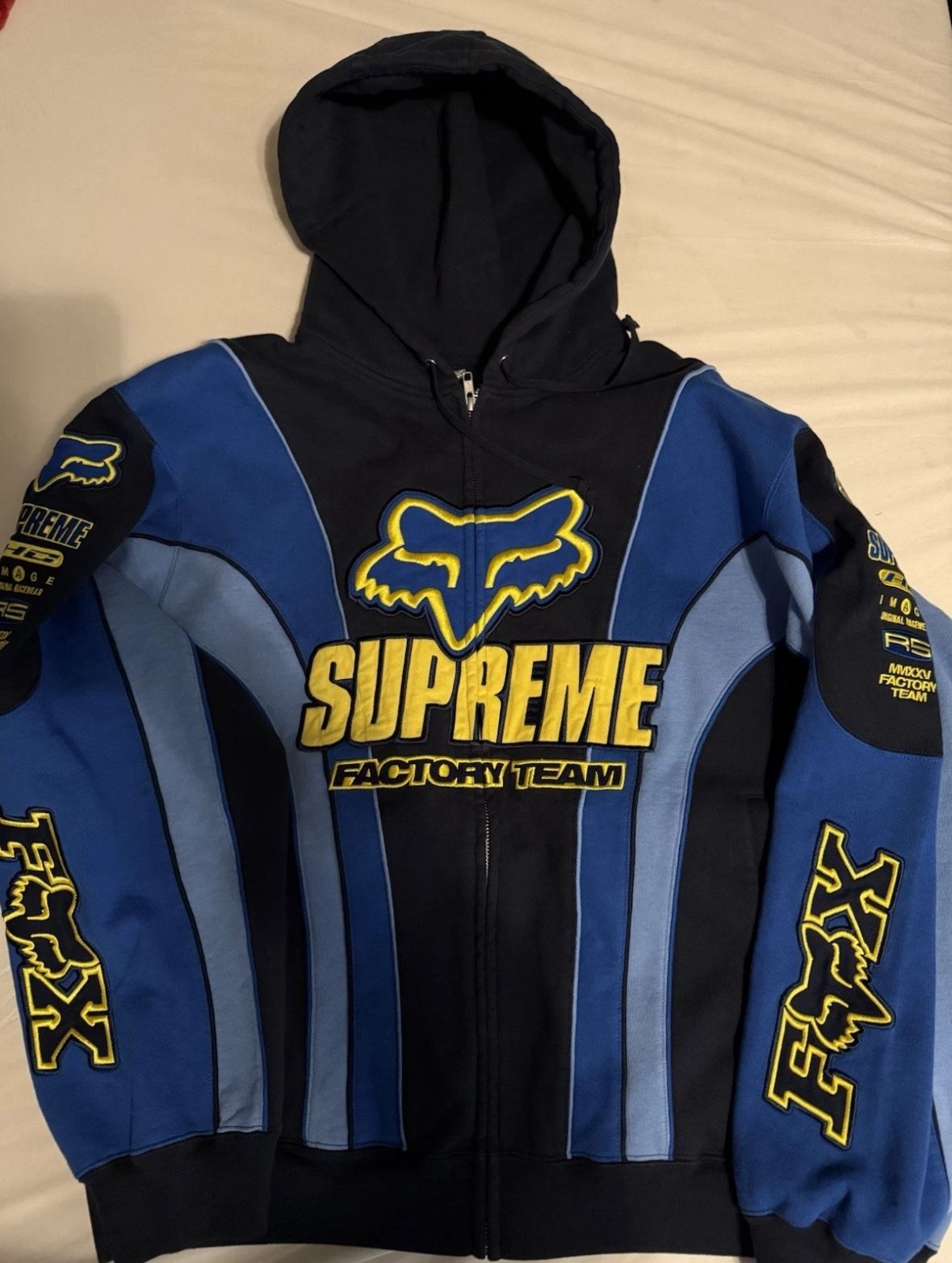 Supreme × Fox Racing Zip Up Hoodie – Navy – XXL