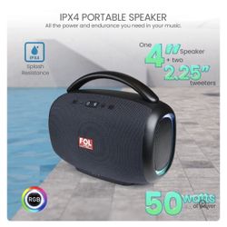 FOL  Multi-Function Connectivity: Offers Bluetooth, USB, TF card, FM radio, AUX input, LED lights, and battery-powered operation. 
