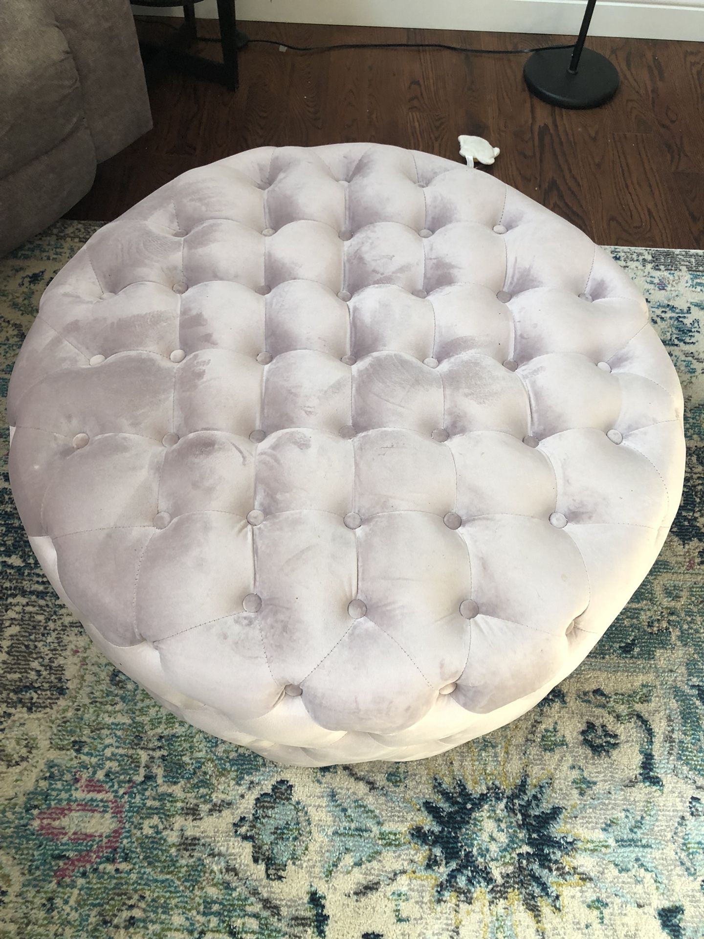 Round Lavendar Velvet Ottoman