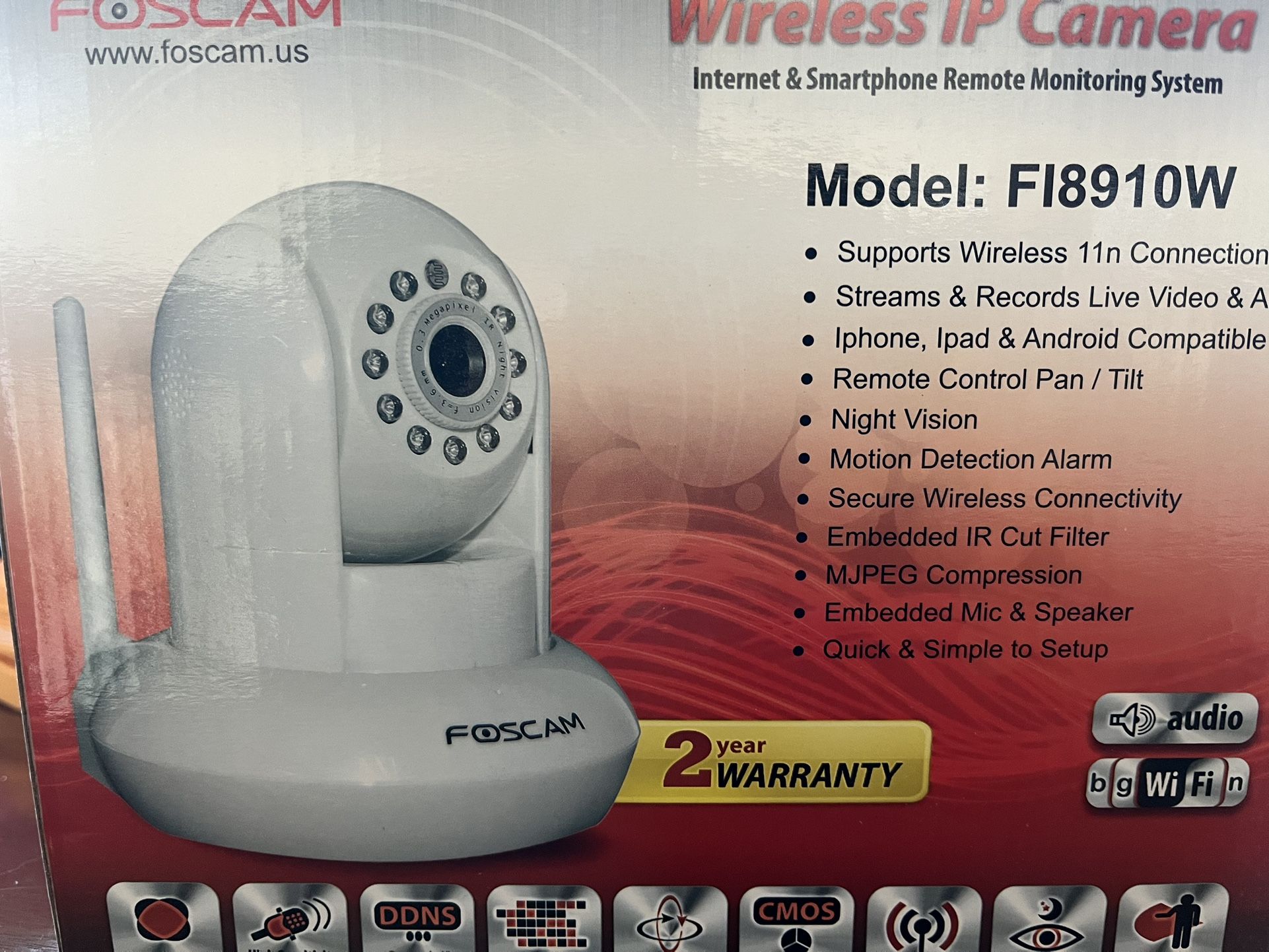 Foscam FI8910W Pan & Tilt IP/Network Camera with Two-Way Audio and Night Vision