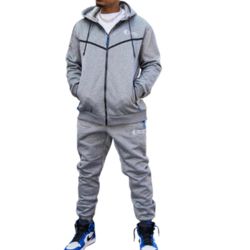 Tote & Carry First Class Tracksuit Set - Grey Tech Hoodie & Joggers Size Large