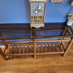 Nice VINTAGE  Sofa TABLE WITH A  DARK BROWN  GLASS TOP  GREAT CONDITION 