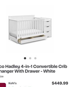 4-in-1 Convertible crib and changing with drawers - white