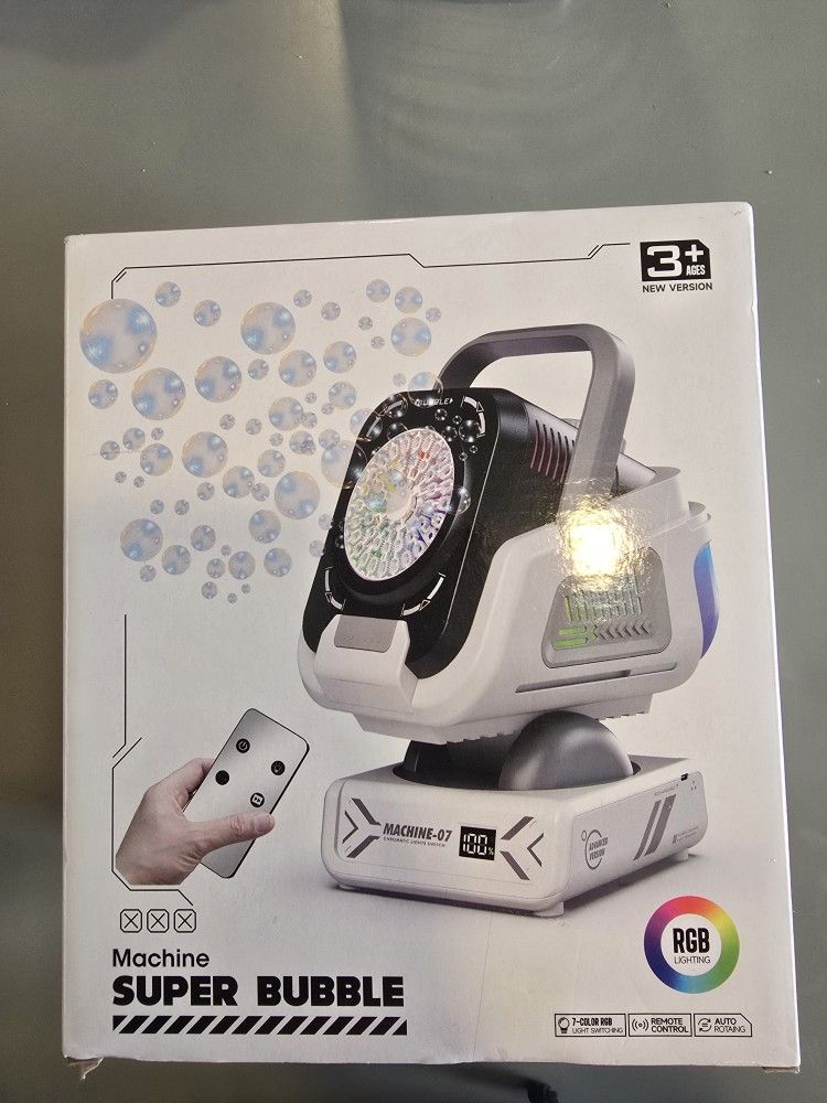 2025 Upgraded Bubble Machine with Remote Control, Automatic Rotation & RGB Lights, 1800mAh Rechargeable Battery, Type-C Charge, Bubble Maker for Kids,