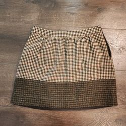 J.Crew colorblock check wool mini skirt in brown and ivory plaid, size 6, good condition 
