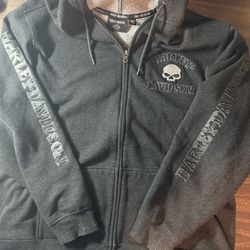 Harley Davidson Hooded Willie G Skull Sweatshirt Jacket Charcoal 3XL