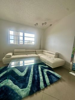 White Sectional - Adjustable Headrests - Coffee Table