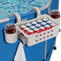 High Quality 2 Pack Poolside Storage Basket with Cup Holder Hooks, Above Ground Pool Accessories, Pool Accessories, Beverages, lPoolside Storage to Or