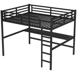 Queen Size Loft Bed With Desk And Led 