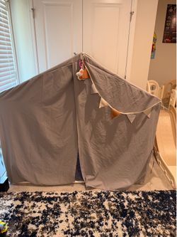 RONGFA Kids Canvas Play Tent w/ Padded Mat – Beige/Gray