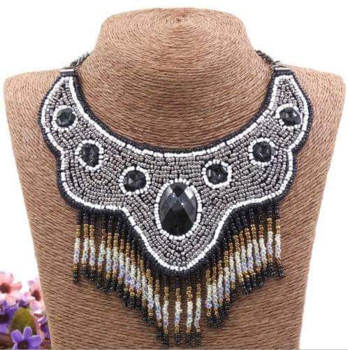 Tribal, beaded adjustable collar necklace