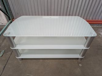 Modern Frosted Glass Three-Tier Media Console with Silver Frame