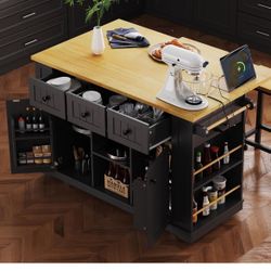 AS IS Newly Assembled Kitchen Island Cart W/ Leaf For Extended Table 