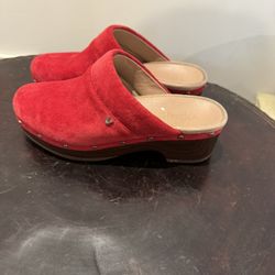 Women’s Vionic Red Suede Mules with Studded Detail size 7