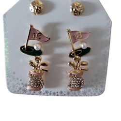 Gold and Pink Golf Earrings Trio Studs
