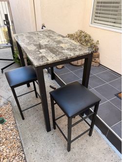 3-Piece Faux Marble Bar Height Dining Set with 2 Stools