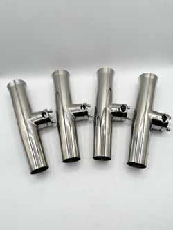 (4 pieces) 3/4" to 1" Rail Mount Clamp-on Rocket Launcher Fishing Rod Holder, Stainless Steel
