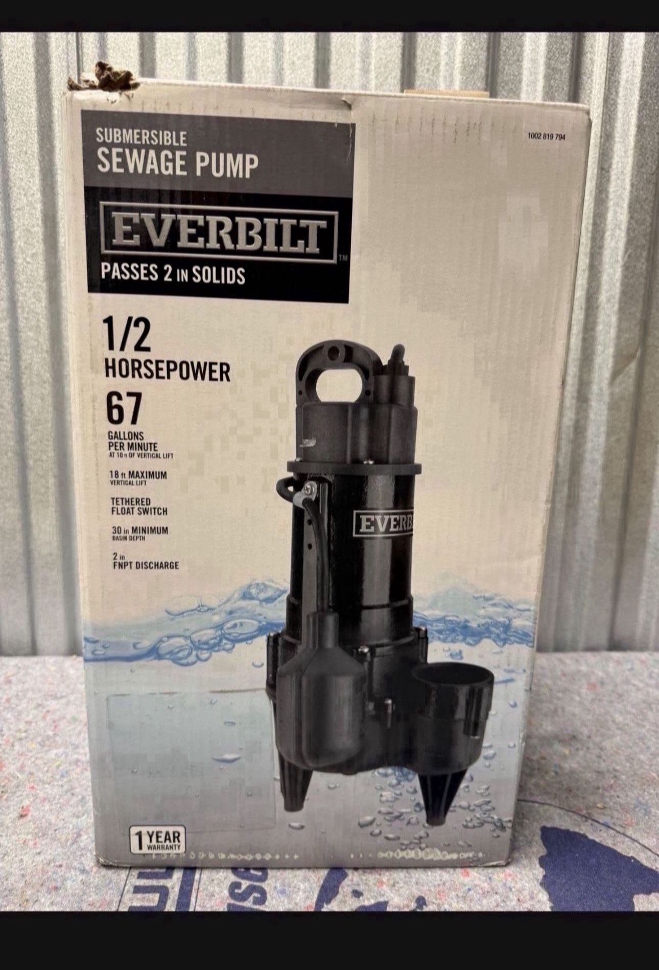 🔥 1/2 HP Submersible Sewage Ejector Pump (retail $160)