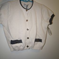 Cream And Black Short Sleeve Cardigan 