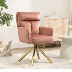 180° Swivel Velvet Living Room Chair Modern Dining Armchair with Golden Legs Ergonomic Upholstered Accent Chair Single Sofa for Bedroom Reading Home O