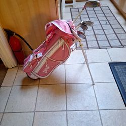 Junior  Pink Golf Clubs And  Carry Backpack Bag