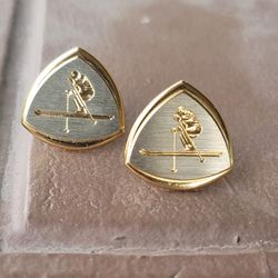 Vtg Skier Skiing Engraved Cufflinks 