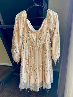 Champagne Sequin Mini Dress • Long Sleeve • Elegant Party Look