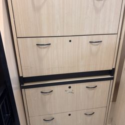2 L Shaped Desk With Hutch And Light, 2 Bookcases, 2 Filing Cabinets, 1 Rolling Filing Cabinet 