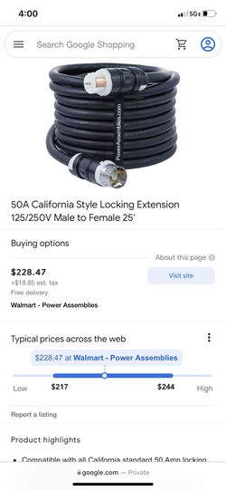 50 A California locking extension cord 