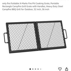 Only Fire Foldable X-Marks Fire Pit Cooking Grate, Portable Rectangle Campfire Grill Grate With Handles, Heavy Duty Steel Campfire BBQ Grill For Outdo