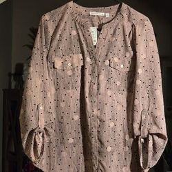 Notations long sleeve womens Blouse Top t tee t shirt polka Dot size L Large