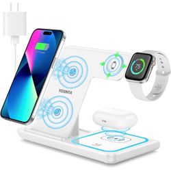 3 In 1 Wireless Charging Station Stand Charger Fast Wireless White