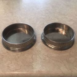 Pair Of Ralph Lauren Silver tone Wine Bottle Coasters Drip Trays Candle Holders