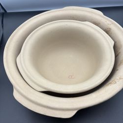 Pampered Chef Stoneware Bowls Lot Of 2 Large And Small Bread Making
