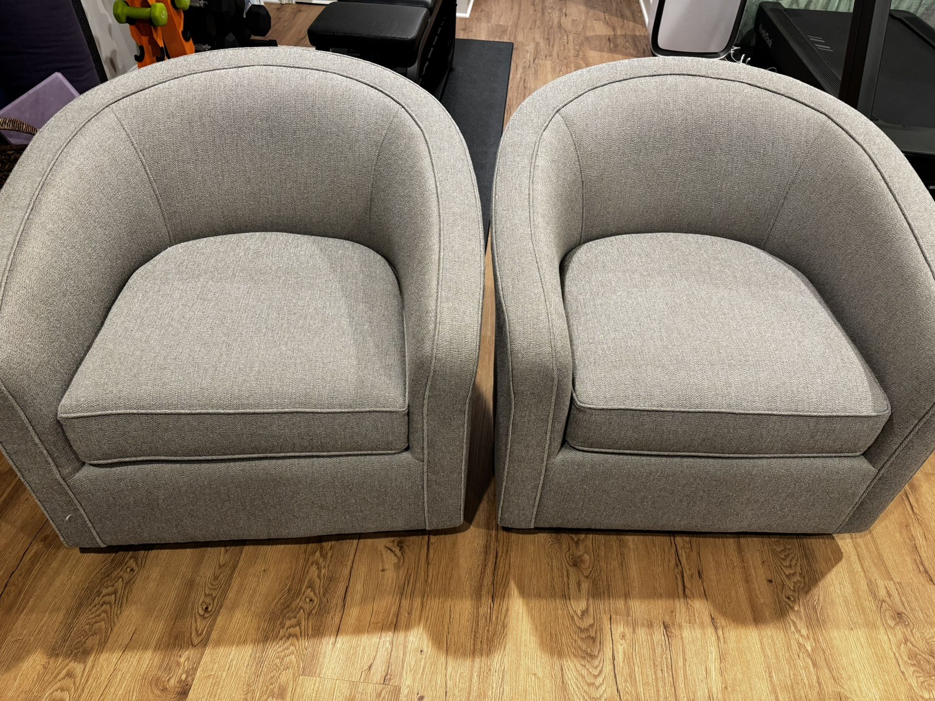 Room & Board Modern Swivel Barrel Chairs (Pair) - Excellent Condition