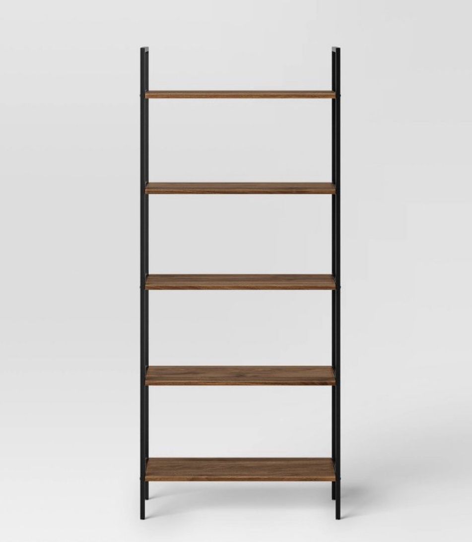 75” Loring 5-Shelf Ladder Bookshelf – Walnut Finish (Threshold) Only 6 Months Old – Excellent Condition