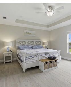 Bed frame and headboard with boxspring and mattress if needed