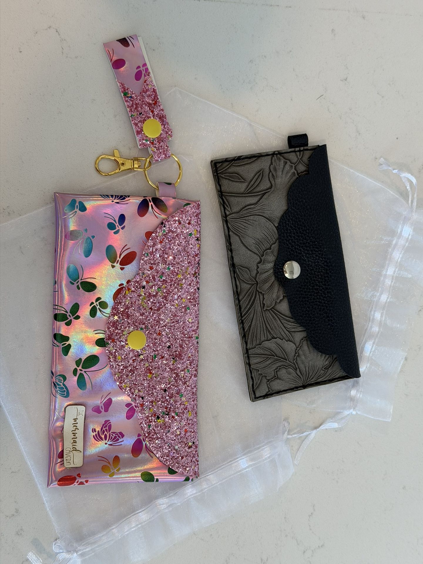 Faux Leather Button Wallet Pouches