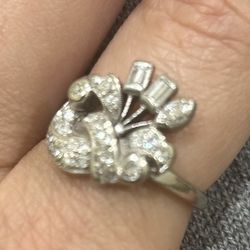 Hermoso anillo oro blanco 14k con diamantes antiguo