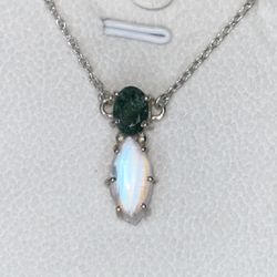 Faceted Green Tourmaline And Rainbow Moonstone Necklace 