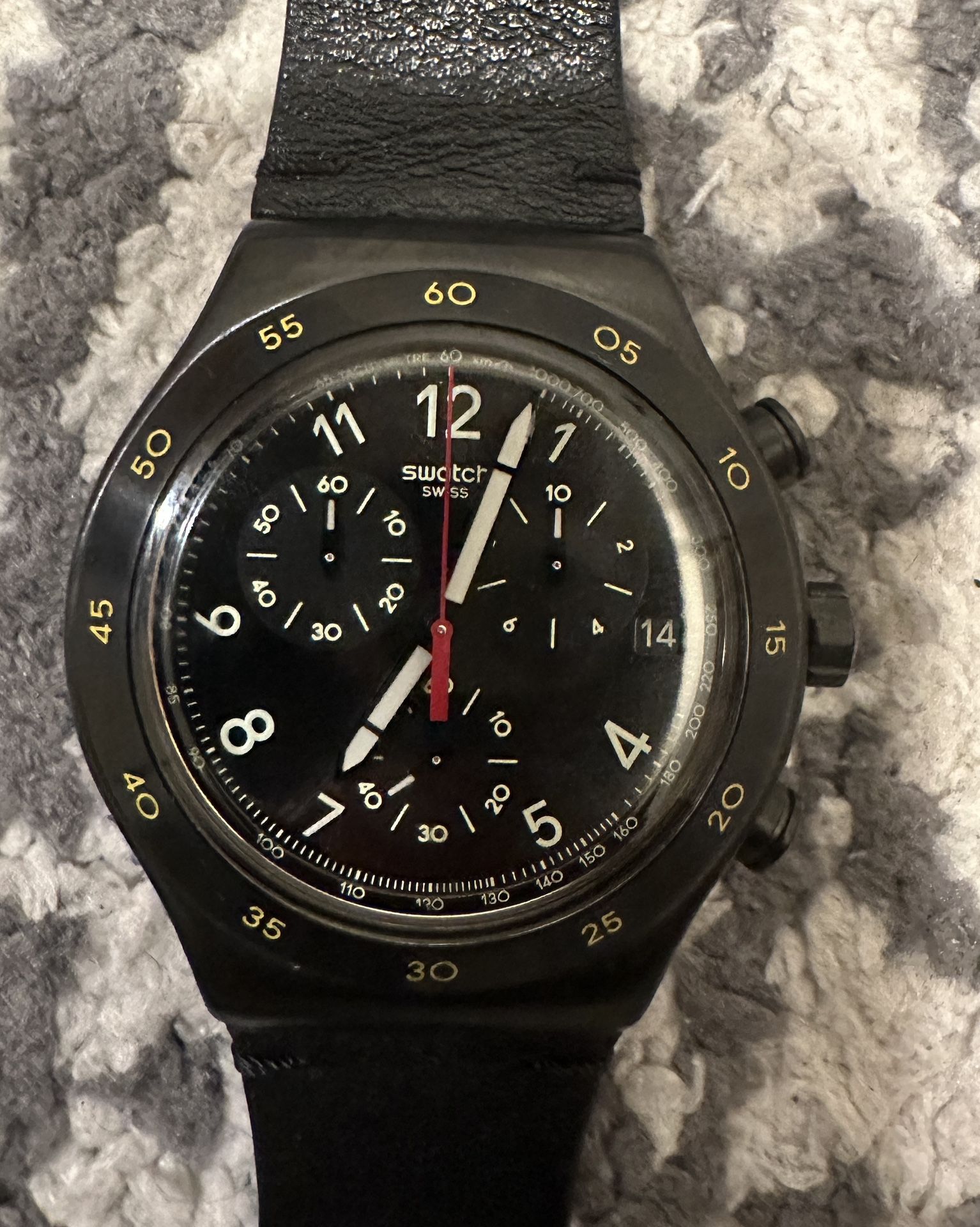 Swatch Irony Chrono stainless steel case watch with leather strap