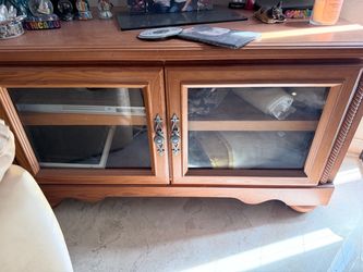 Wood TV Stand Cabinet with Glass Doors