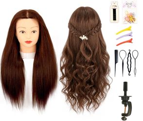 Mannequin Cosmetology Practice Head Styling/Braiding 80% Human Hair 26" & Clamp Dark Brown