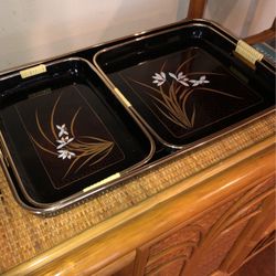 2 Vintage Sets Of Japanese nesting Trays Birds And Flowers