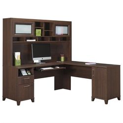 Wood L-Shaped Desk with Hutch - (Color: Sweet Cherry)