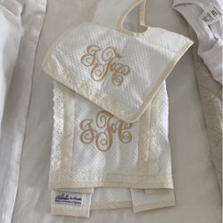 J F C Monogram Burp Cloth And Bib