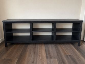 Black Wood TV Stand with Open Shelves